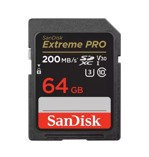 SANDISK EXTREME PRO 64GB - CARTE SDXC UHS-I - VIDEO 4K UHD - 200MO/S LECTURE - BLACK