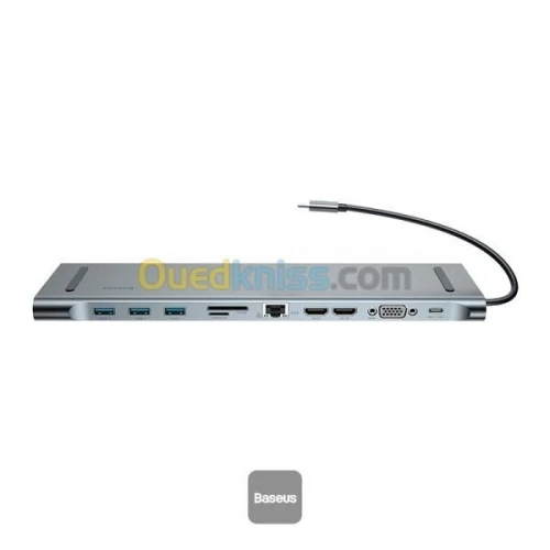 BASEUS ELITEJOY 11 PORT TYPE-C HUB ADAPTER - 3 x USB 3.0 - RJ45 - CARTE SD&TF - 2 HDMI - VGA -TYPE-C
