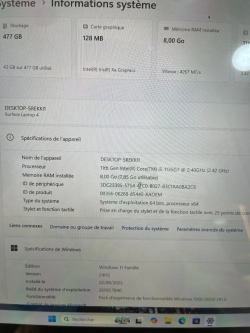 Surface laptop 4 i5-1145G7 8gb 512ssd