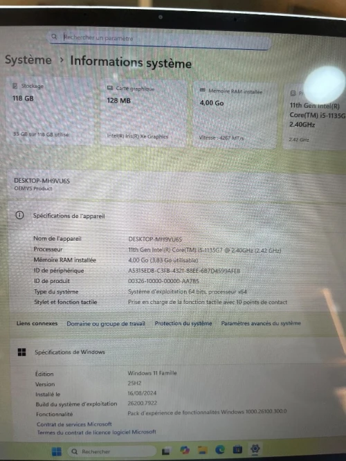 Surface laptop go 2 i5-1135G7 4gb 128ssd