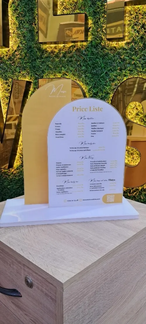 Présentoir de comptoir en plexiglas , support menu ou liste de prix