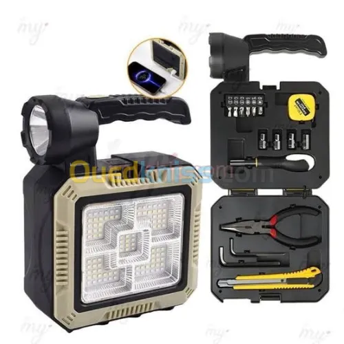 Lampe Solaire Portable Multifonction Avec Kit Outils Intégrés Et Power Bank