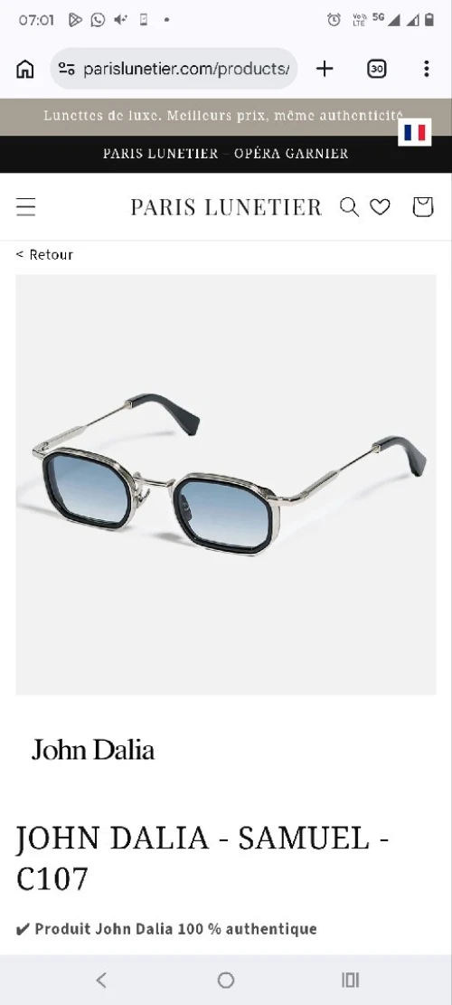 Lunette de soleil JOHN DALIA réf: Samuel C107