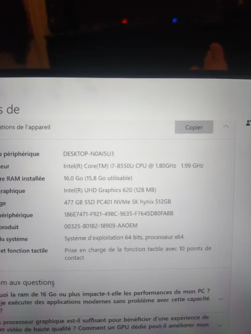 Dell XPS P82G écran tactile i7-8250U / 16GB RAM / 512 SSD