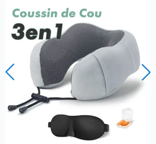 Kit de voyage 3 en 1  Oreiller mémoire de forme masque et bouchons doreille