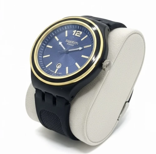 ساعة Swatch Swiss الزرقاء الملكية  لمسة عصرية بأناقة ذهبية