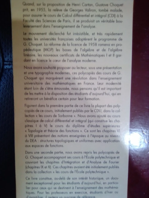 Cours de Mathématiques de Gustave Choquet