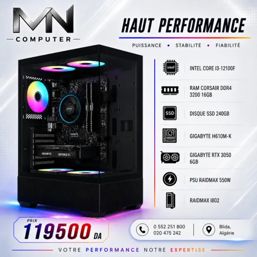 Config Intel Core I3-12100F / GIGABYTE H610M-K / CORSAIR DDR4 16GB / GIGABYTE RTX 3050 6GB / SSD 240GB