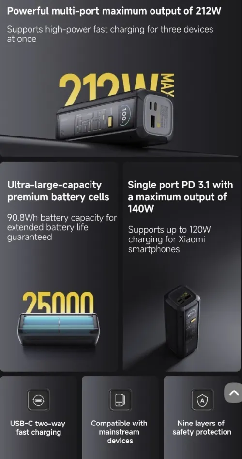 Power bank xiaomi 25000 mAh 212W