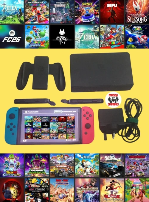 NINTENDO SWITCH OLED FLASHÉE + ACCESSOIRES ORIGINAUX + 24 JEUX INSTALLÉS