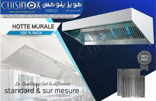 Hotte murale d'extraction entièrement inox avec filtres sans moteur