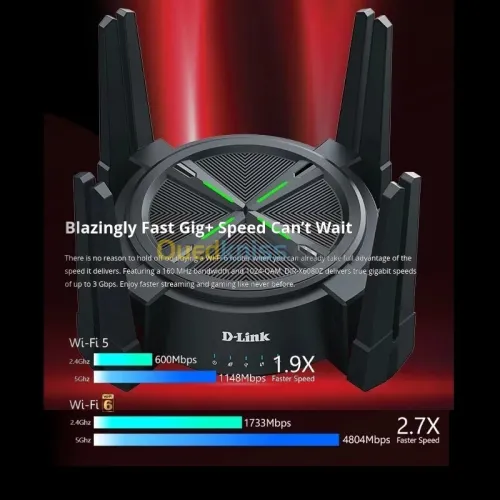 D-LINK ROUTEUR DIR-X6080Z - AX6000 MESH WIFI-6 - 6000 Mbps - 2.5 GIGABIT -OFDMA -MU-MIMO -BLACK mesh