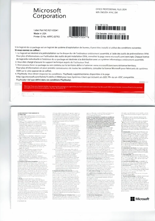 Licence Microsoft Office Professional plus 2024 Coffret (made in USA) [English APAC DM]