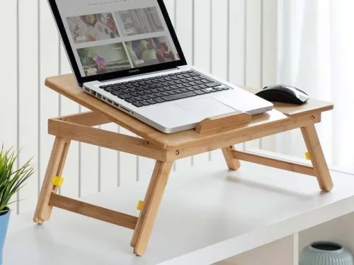 table Laptop Ordinateur Portable et mac book on Bois Bambou Pliable avec Ventilateur capsys BM62