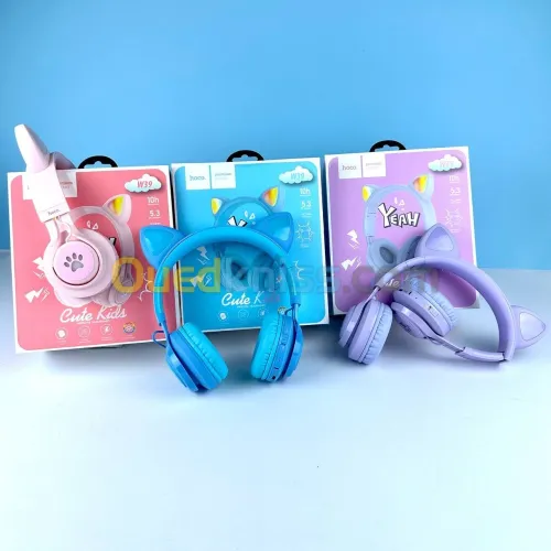 Casque Sans Fil Bluetooth Hoco Cute Kids Rgb Cat Ear Multi-Couleurs W39 - 10 Heurs D'autonomie -W39
