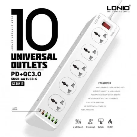 Multiprise universelle LDNIO SC10610 [10P/6USB] 2500W 2m