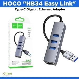 Adaptateur HUB 4 En 1 USB To RJ45 1000mbps + 3 X USB 3.0 HOCO HB34