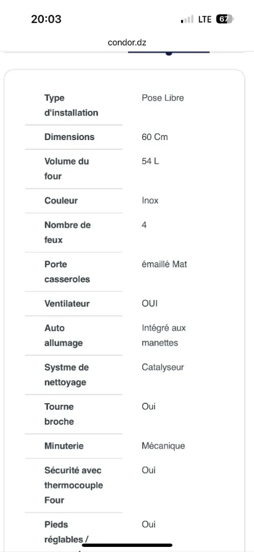 Cuisinière condor raviola 60cm inox ventilé catalyseur