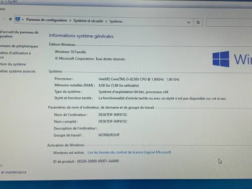ASUS S14 / INTEL I5 8 EME / 8 G / 256 SSD /14 FHD