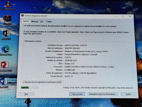 FIJUTSU LIFE BOOK  / INTEL I3 6EME /6G / 128 SSD / 15.6