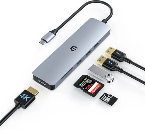 Hub USB C Adaptateur HDMI avec , Hub 6 en 1 de Type C avec HDMI 4K, USB 3.0