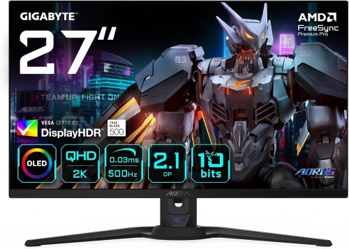 ECRAN AORUS FO27Q5P 27 QD-OLED QHD 500HZ 0.03MS KVM 1000CD/M FREESYNC/PREMIUM PRO/DISPLAY HDR 500