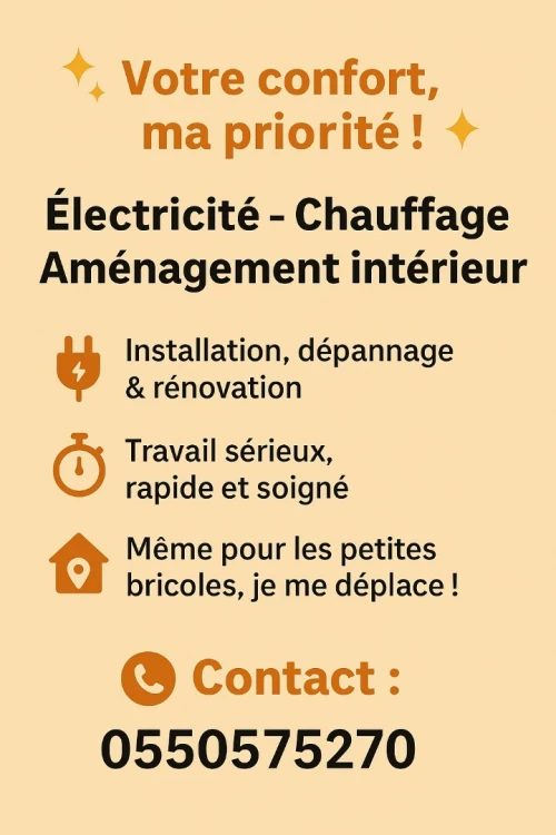 Électricité-chauffage-travaux d'aménagement intérieur  