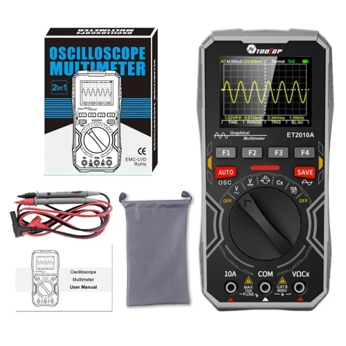 TOOLTOP ET2010A-Multimètre d'oscilloscope numérique portable, outil de test électrique multifonctionnel, 2 en 1, 2.5Msps, 1MHz