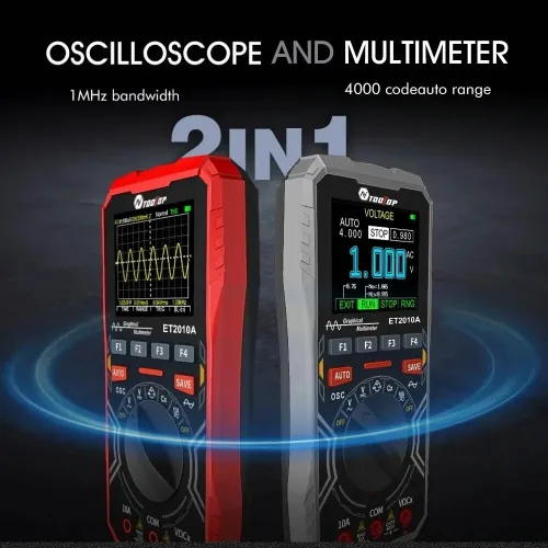 TOOLTOP ET2010A-Multimètre d'oscilloscope numérique portable, outil de test électrique multifonctionnel, 2 en 1, 2.5Msps, 1MHz