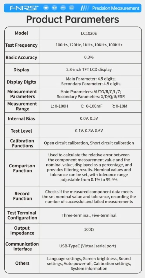 FNIRSI LC1020E Testeur LCR ESR numérique portable haute précision à pont