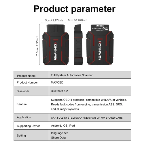 Scanner OBD2 multisystème pour voiture KONNWEI MAXOBD avec application mobile MAXOBD pour Android et iOS