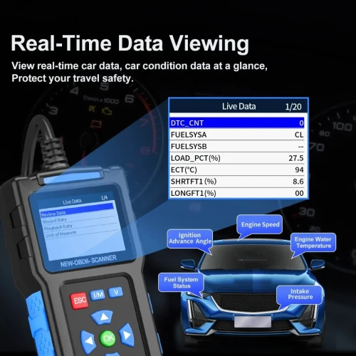 JDiag T200 voiture OBD2 Scanner lecteur de Code de défaut affichage numérique outil de Diagnostic Automobile analyseur de moteur de voiture I/M testeur prêt