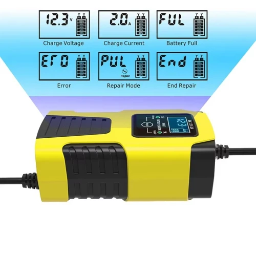 Chargeur de batterie de voiture moto automatique 2A 6V 12V pour batteries plomb-acide GEL AGM humides Calcium Deep Cycle VRLA avec réparation par impulsions et écran LCD