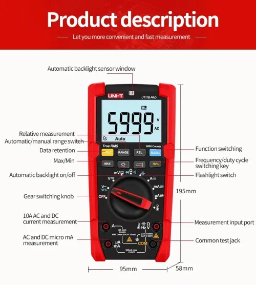 UNI-T UT17B Pro True RMS multimètre  testeur  portée automatique VFC Hz condensateur résistance