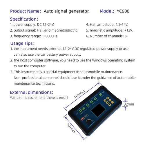 YC600 générateur de Signal automatique à Six canaux ECU testeur d'entretien informatique vilebrequin arbre à cames moto CKP CMP simulateur de Signal