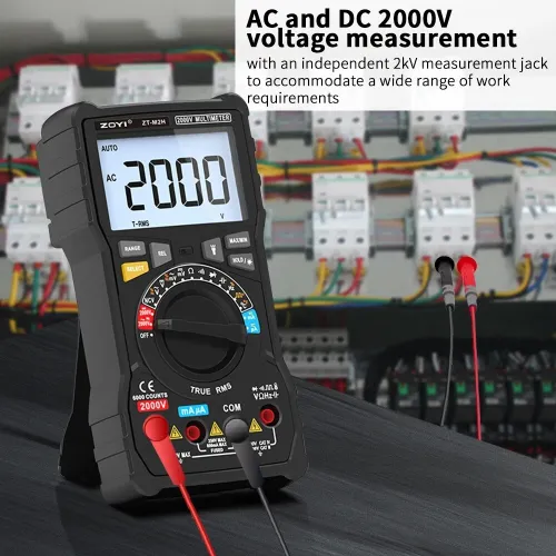 Multimètre numérique professionnel ZOYI ZT-M2H 2000V, testeur de tension CC/CA, de continuité et de résistance pour fils sous tension