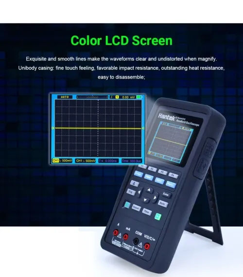 Hantek 2C72 2in1 Oscilloscope numérique + Générateur formes donde + Multimetre Portable USB2 Canaux 70MHz Ecran LCD Outil Avec batterie lithium  Grande Capacite AUTO A une touche - 2D72