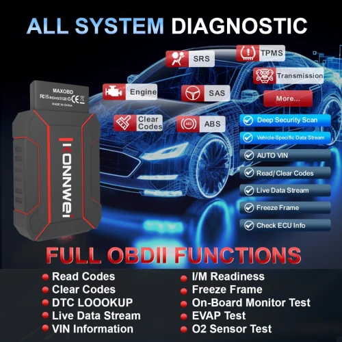 Scanner OBD2 multisystème pour voiture KONNWEI MAXOBD avec application mobile MAXOBD pour Android et iOS