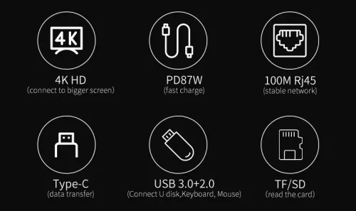 Station d'accueil 8 en 1 type-C 3.1 à 4K,HDMI, lecteur crt, RJ45 ect, Charge rapide pour laprop, mac