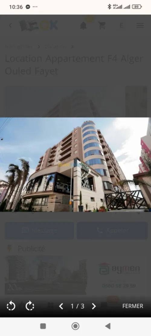 Location Appartement F2 Alger Ouled fayet