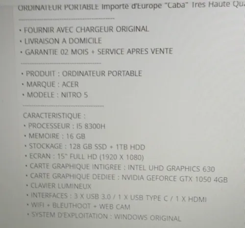 Pc portable gamer caba acer nitro 5 