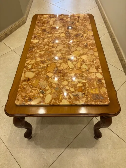 Table basse classique en bois avec marbre 1m/55cm
