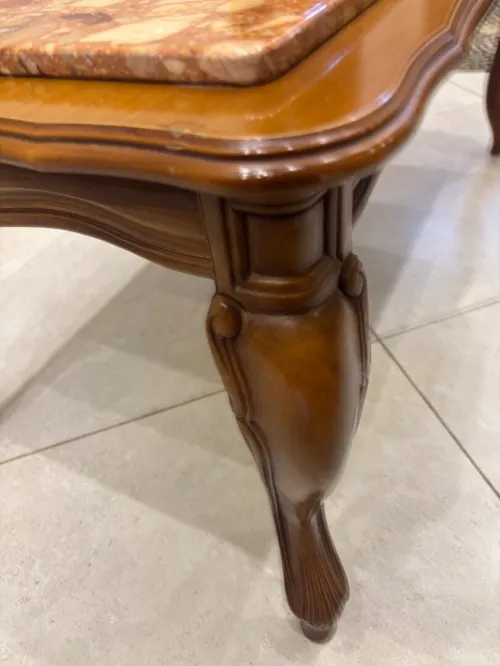 Table basse classique en bois avec marbre 1m/55cm