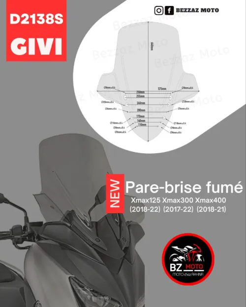 Visier fumé Givi D2138S moto Yamaha X-Max 125-300-400 