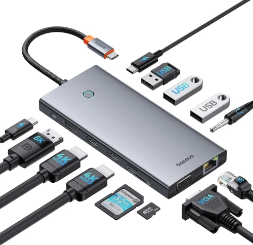 Station d'accueil USB C Hub Baseus 13-in-1 dual HDMI , DisplayPort 4K/120Hz, VGA 
