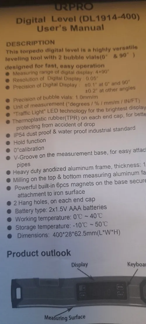 Niveau à bulle électronique 40cm