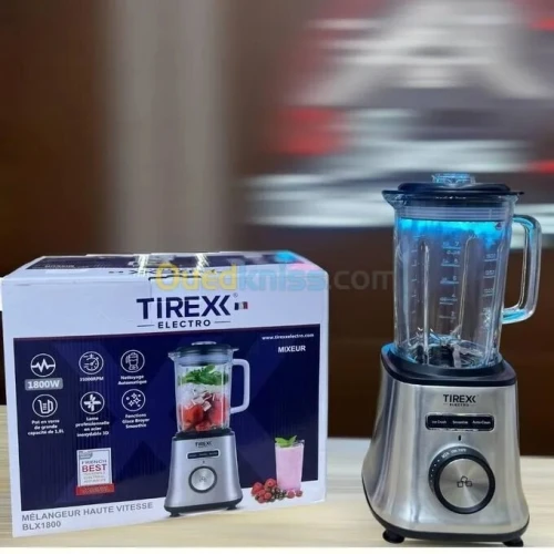Blender Mixeur Electrique En Verre et Inox 1800W 1.8L Multifonctions TIREXX