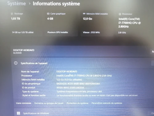 Pc portable Gaming ASUS i7-7700HQ+GTX 1050