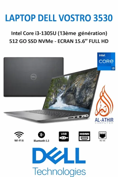 Dell Vostro 3530 Intel Core i3-1305U | RAM 8GB DDR4 | NVME 512GB | ECRAN 15,6 | Dos