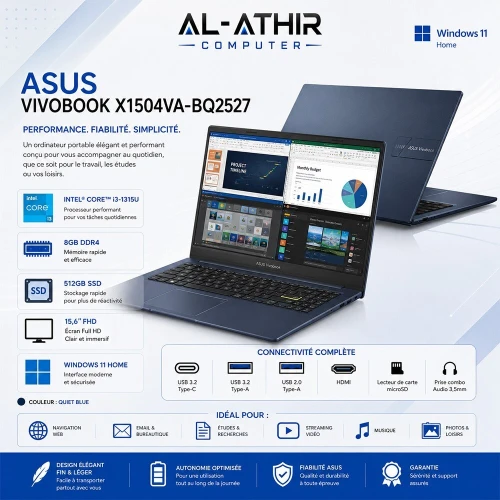 Asus VivoBook X1504VA-BQ2527  Intel Core i3-1315U | 8GB DDR4 | 512GB | 15,6